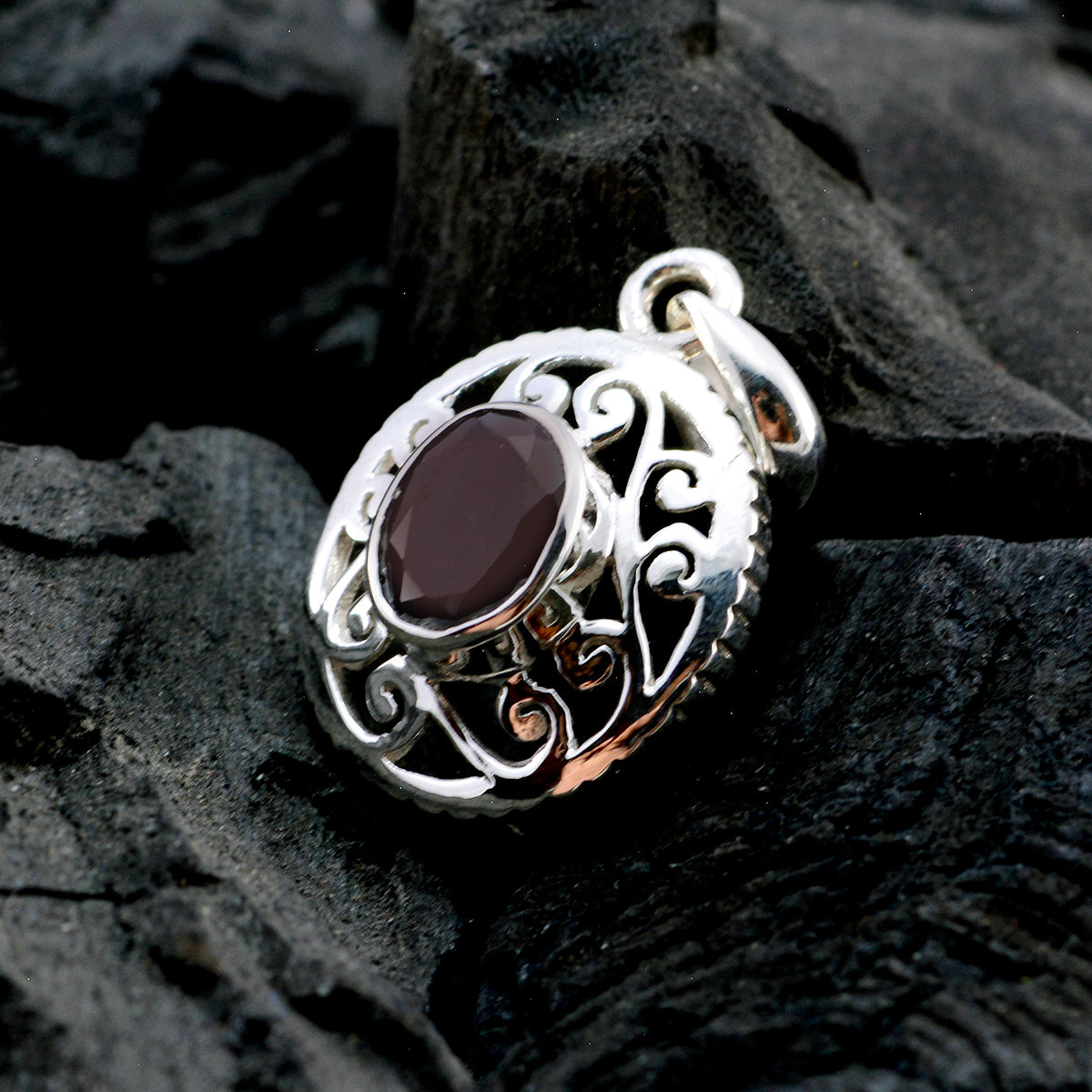 Granaat Klassieke Franse Zilveren Solitaire Lili Victoriaanse Rode Hanger Sieraden