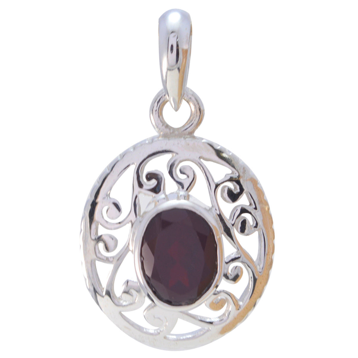 Garnet Classic French Silver Solitaire Red Pendant メイン画像