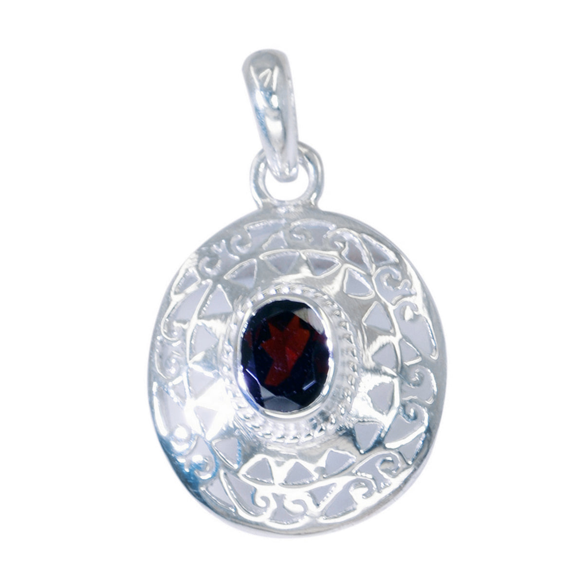 Garnet Featherlight French Silver Solitaire Red Pendant