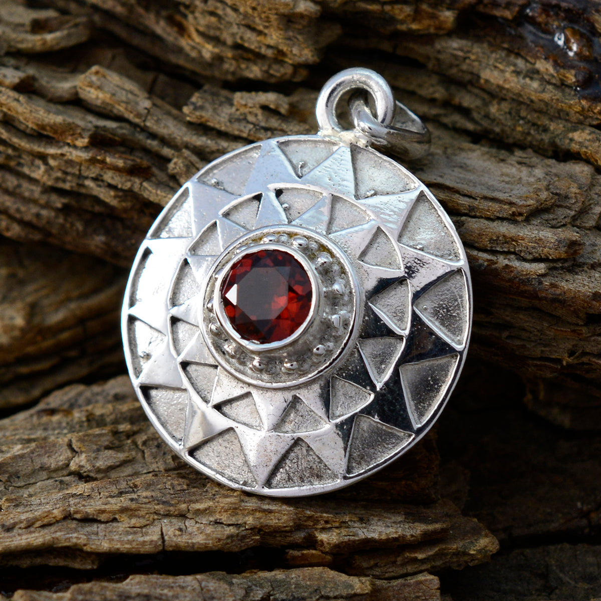 Garnet Featherlight Italian 92.5 Silver Solitaire Olivia Victorian Red Pendant Jewellery