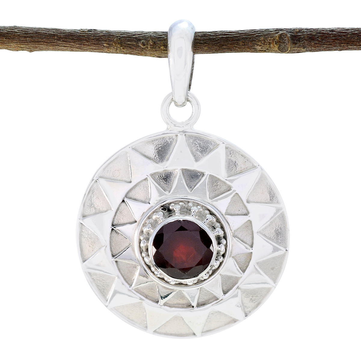 Garnet Featherlight Italian 92.5 Silver Solitaire Red Pendant