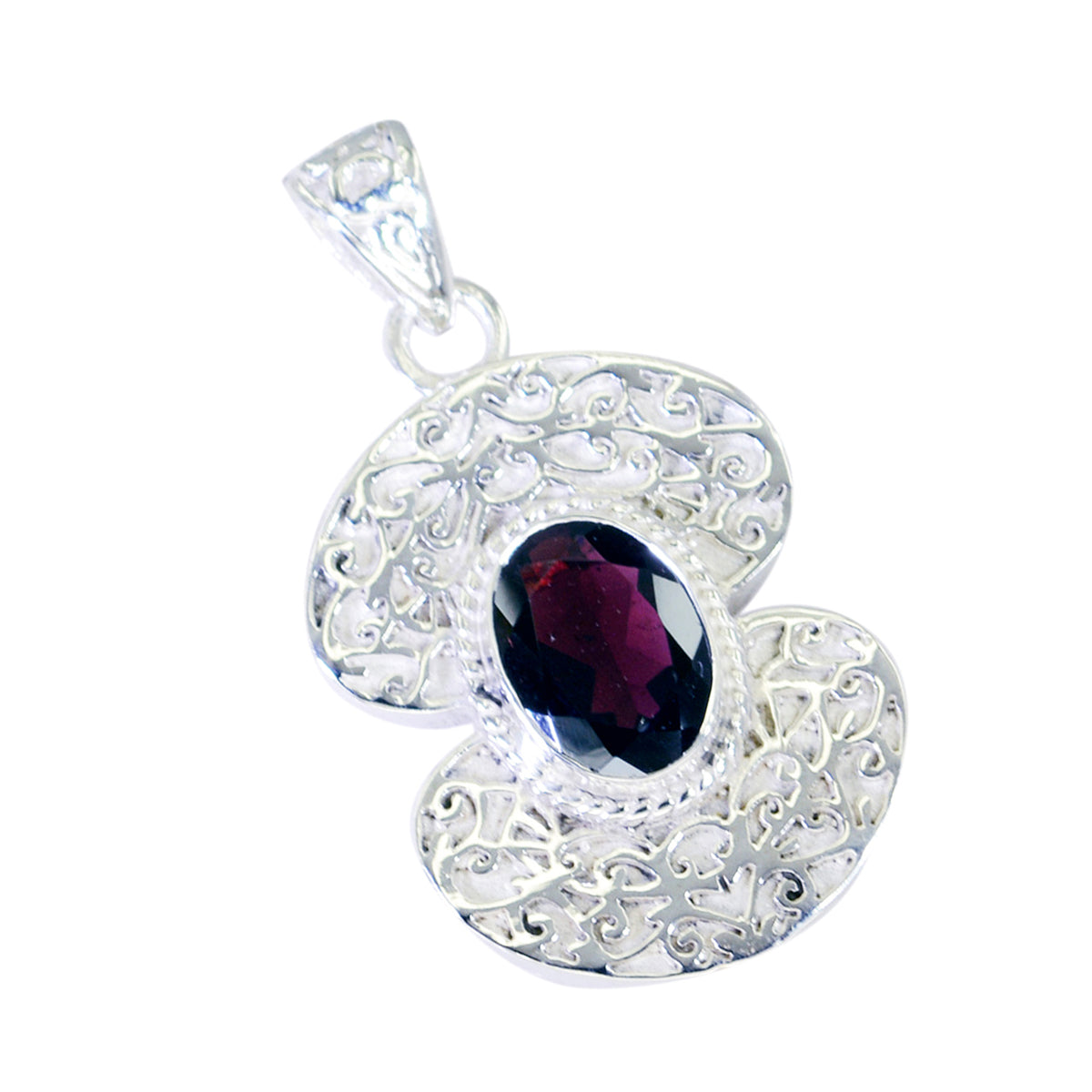 Pendentif solitaire en argent allemand Valentina avec grenat et filigrane rouge Image principale du produit