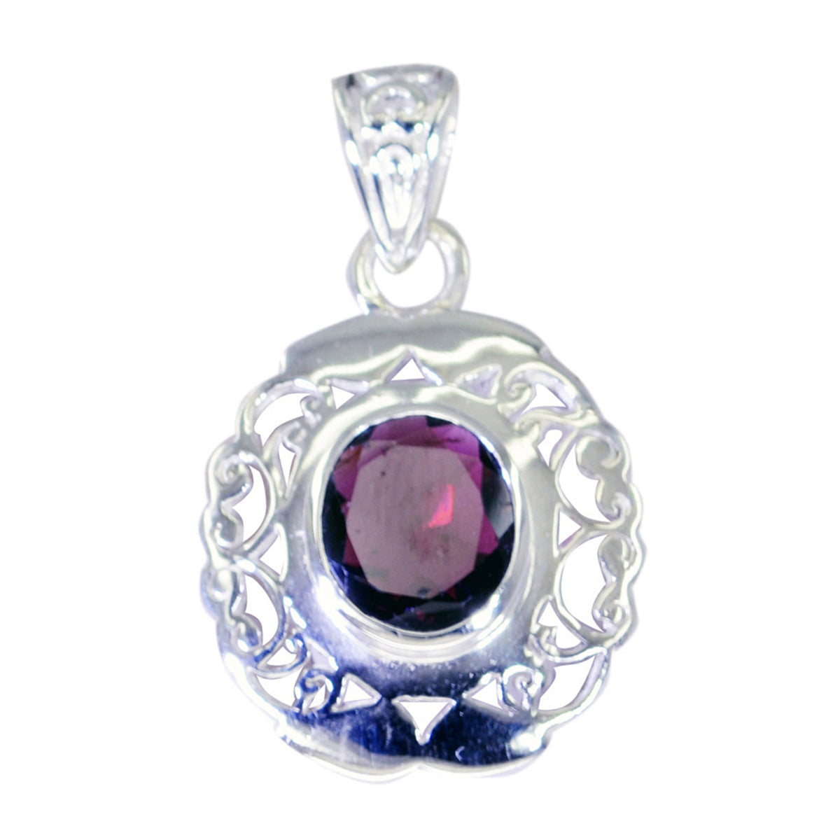 Garnet Edgy Italian 925 Silver Solitaire Red Pendant Image principale du produit