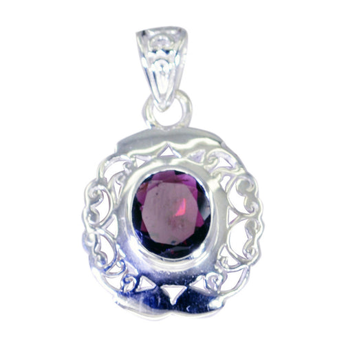 Garnet Edgy Italian 925 Silver Solitaire Red Pendant