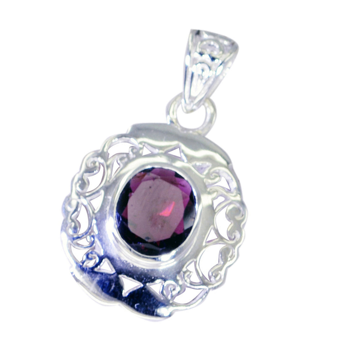 Garnet Edgy Italian 925 Silver Solitaire Elena antique Red Pendant Jewelry