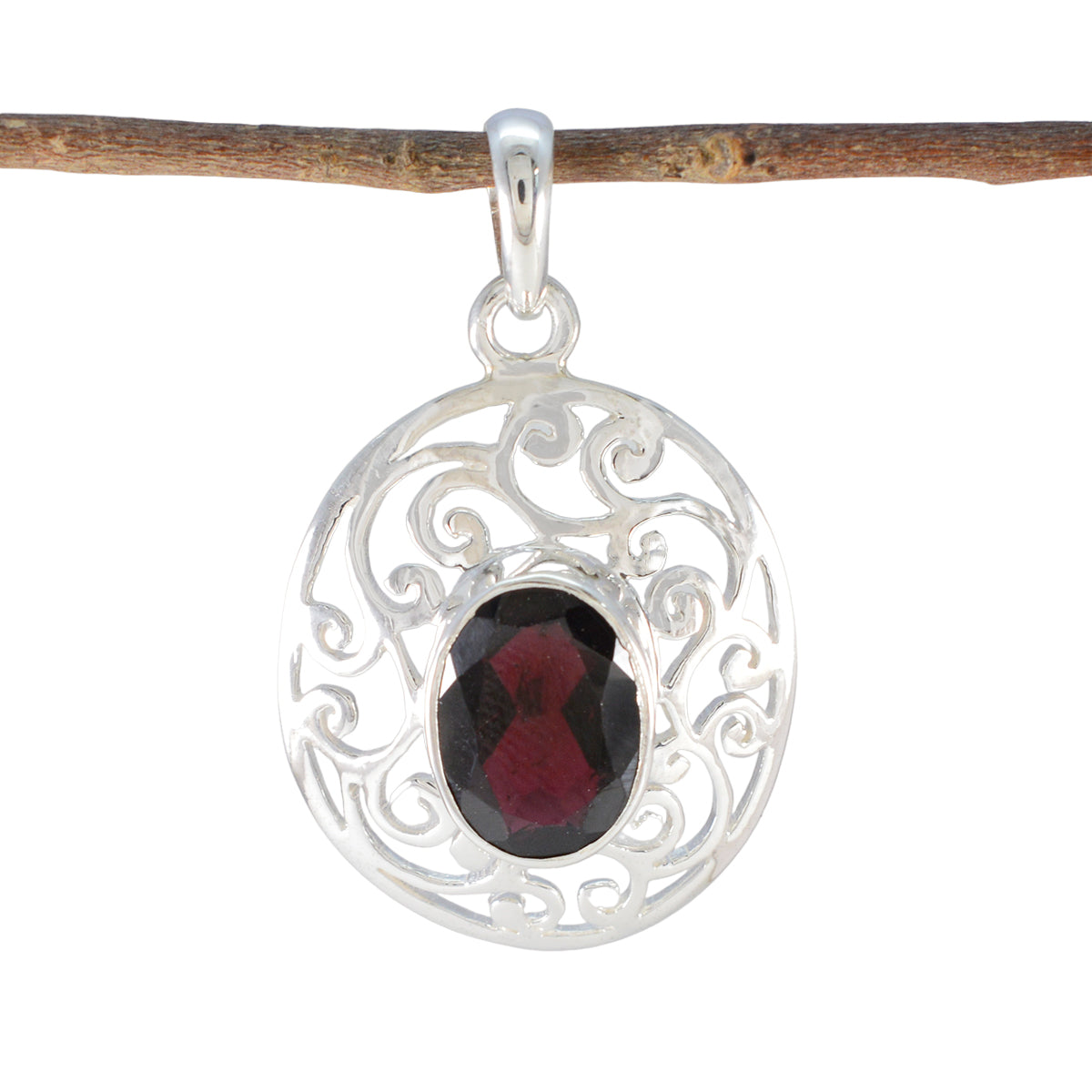 Garnet Classic Spanish 92.5 Silver Solitaire Red Pendant