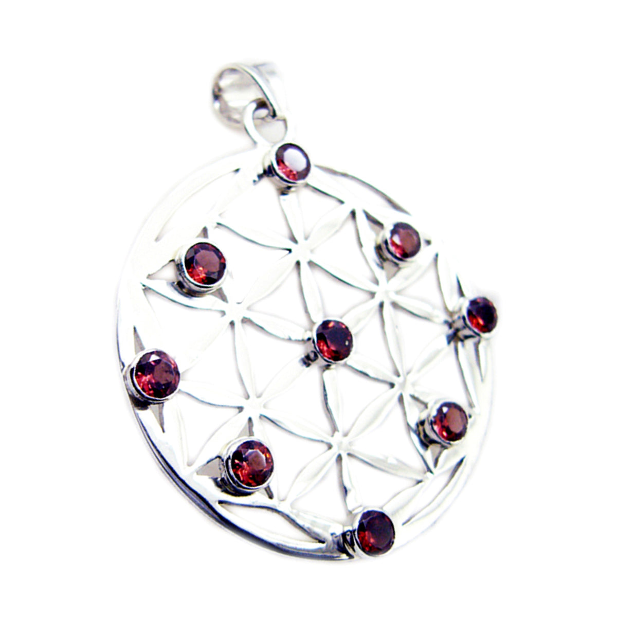 Garnet Statement Spanish 92.5 Silver Navratna Red Pendant
