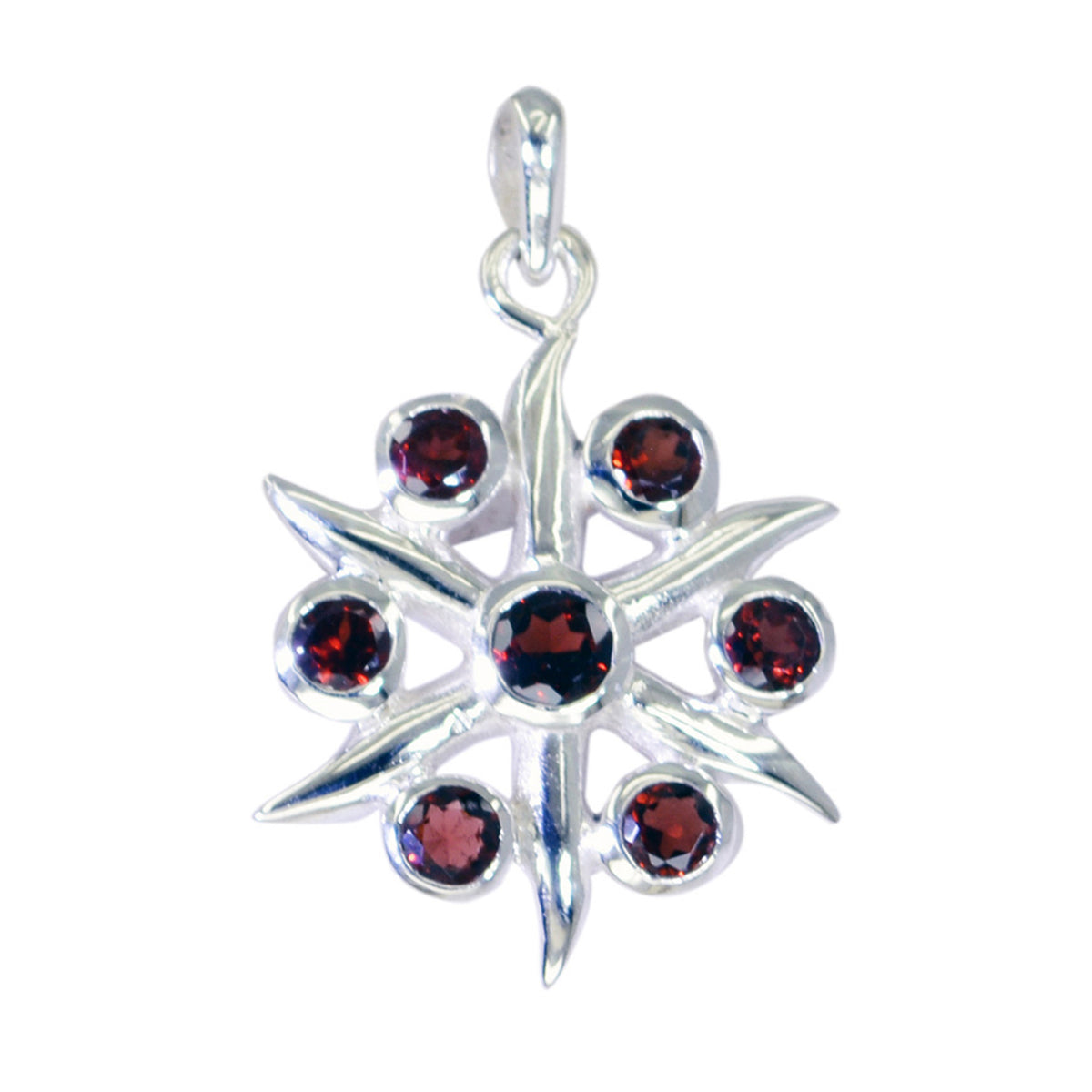 Garnet Tiny Moroccan Silver Hepta Red Pendant
