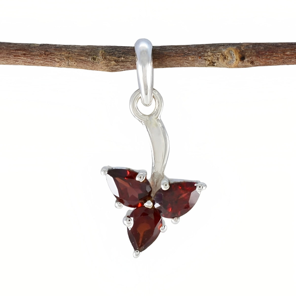 Garnet Delicate Mexican Silver Trilogy Red Pendant Image principale du produit