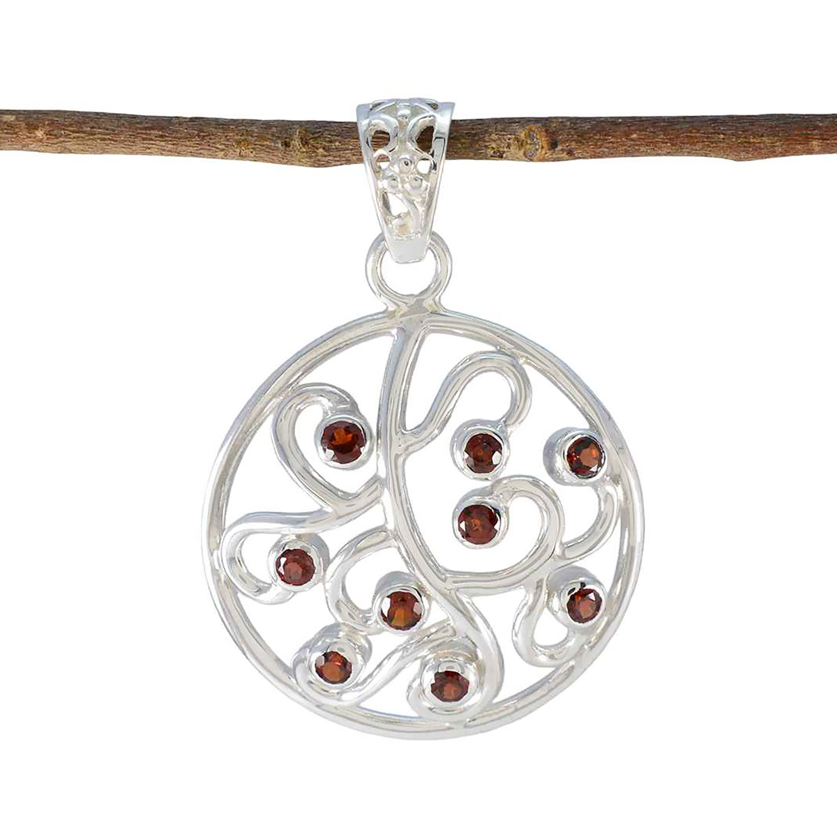 Garnet Classic Russian Sterling Silver multiple Red Pendant Hoofdafbeelding