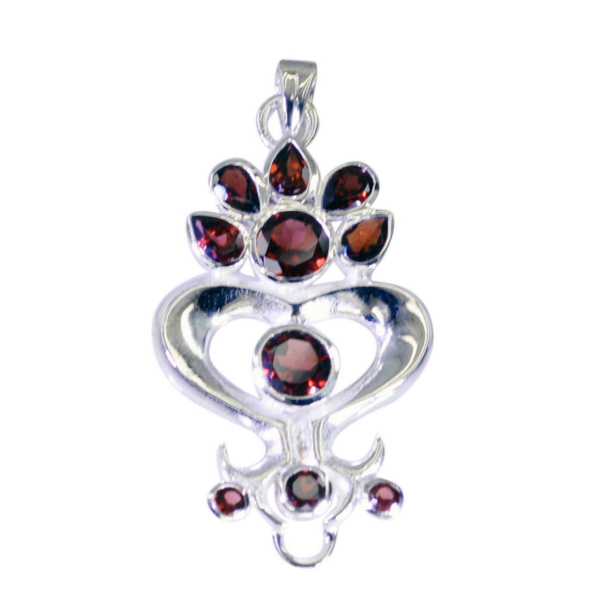 Garnet Statement Mexican 925 Silver multiple Red Pendant Immagine principale del prodotto