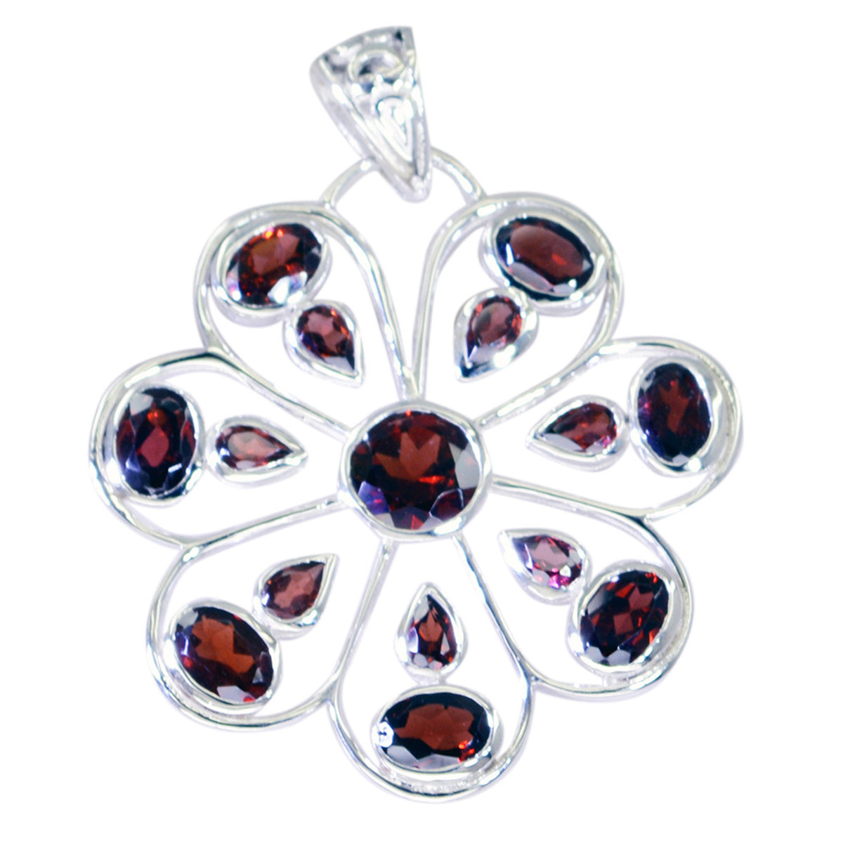 Garnet Statement American Silver multiple Red Pendant