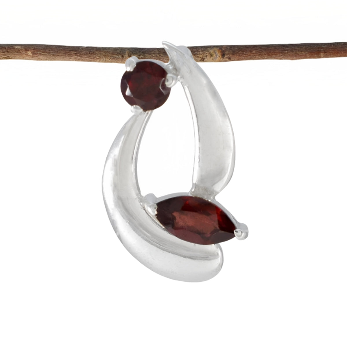 Garnet Delicate Turkish 925 Silver Toi et Moi Red Pendant Image principale du produit