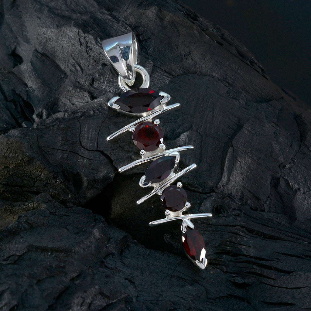 Garnet Slim Moroccan Silver Penta Bruna Signet Red Pendant Jewelry