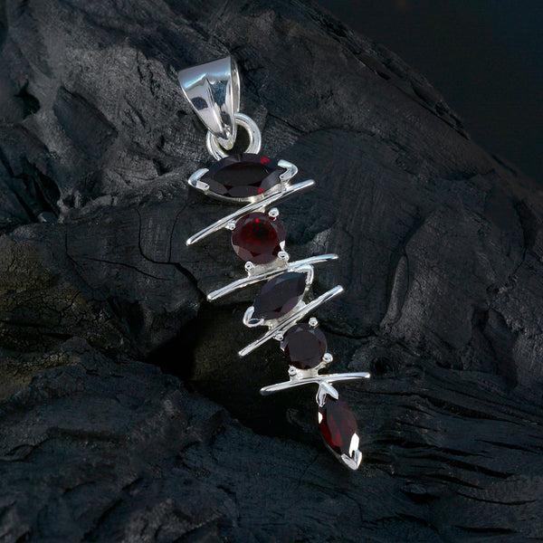 Garnet Slim Moroccan Silver Penta Bruna Signet Red Pendant Jewelry