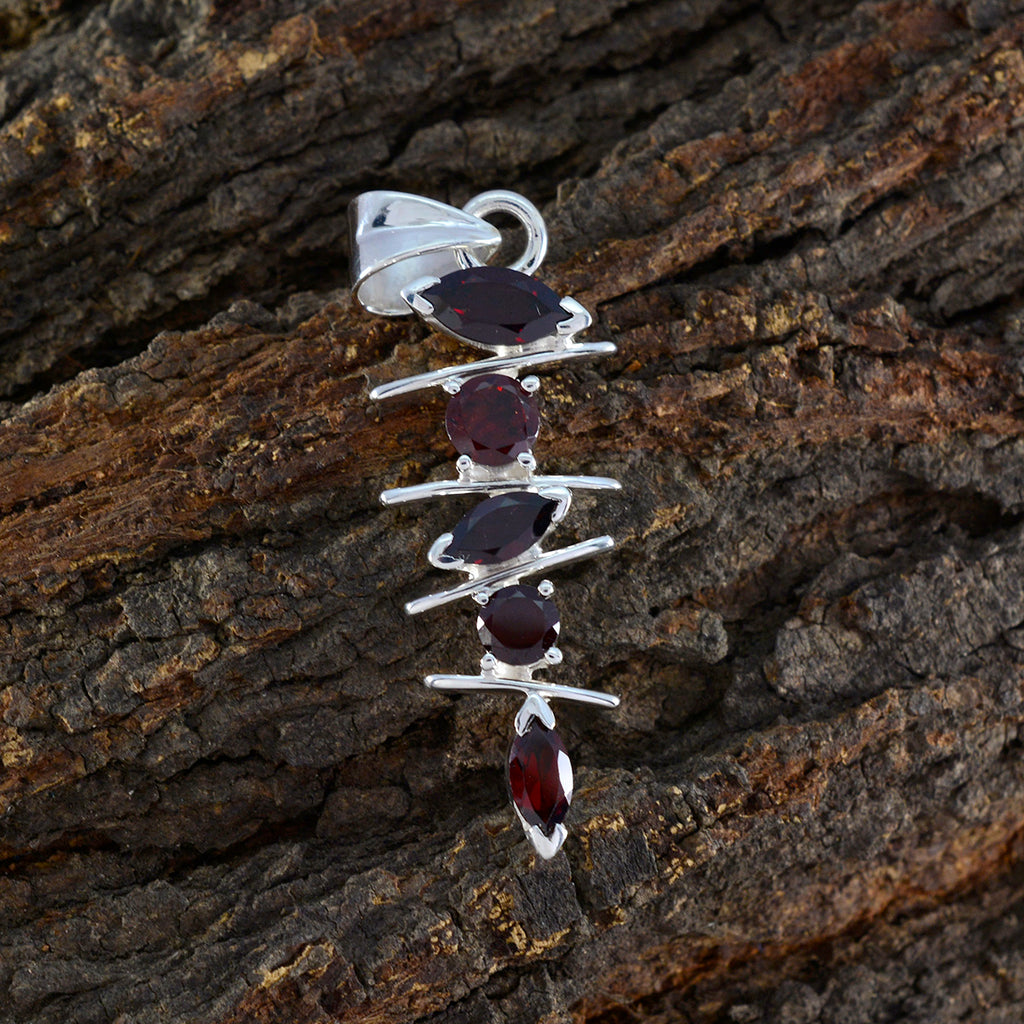 Garnet Slim Moroccan Silver Penta Bruna Signet Red Pendant Jewelry
