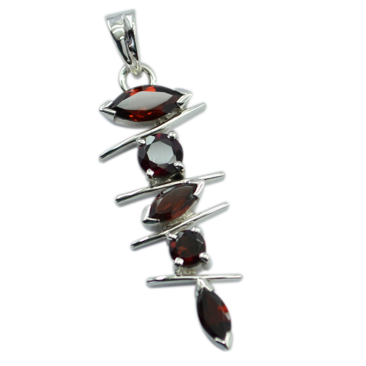Garnet Slim Moroccan Silver Penta Red Pendant Imagen principal del producto