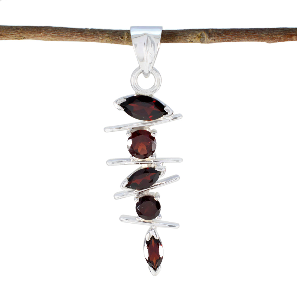Garnet Slim Moroccan Silver Penta Bruna Signet Red Pendant Jewelry