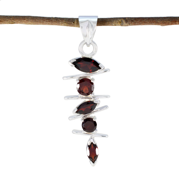 Garnet Slim Moroccan Silver Penta Bruna Signet Red Pendant Jewelry