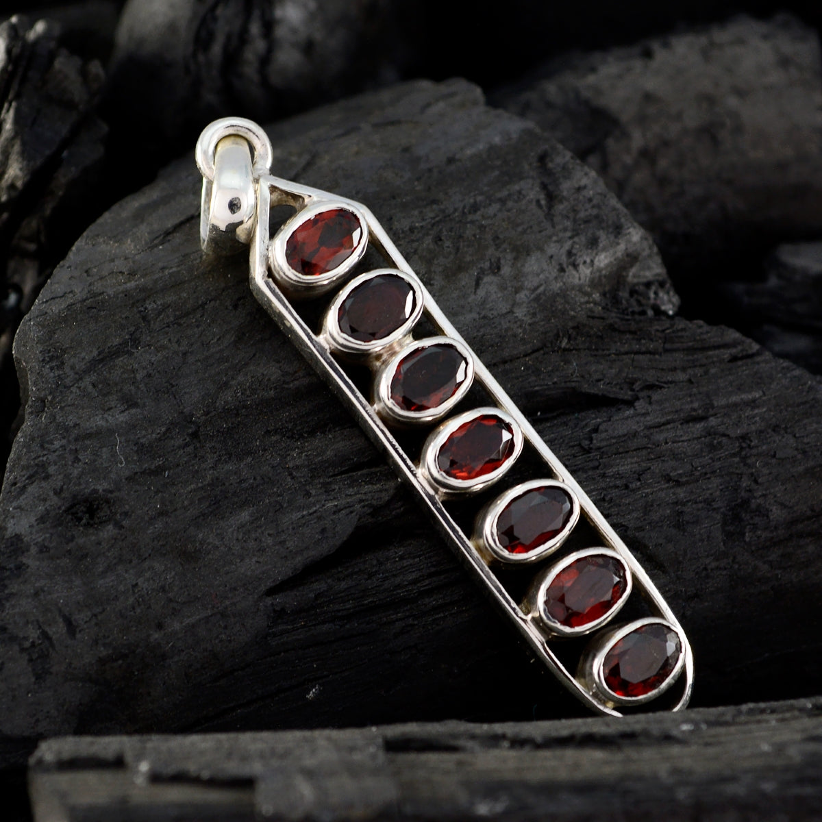 Garnet Tiny Turkish Silver Hepta Aria Contemporary Red Pendant Jewelry