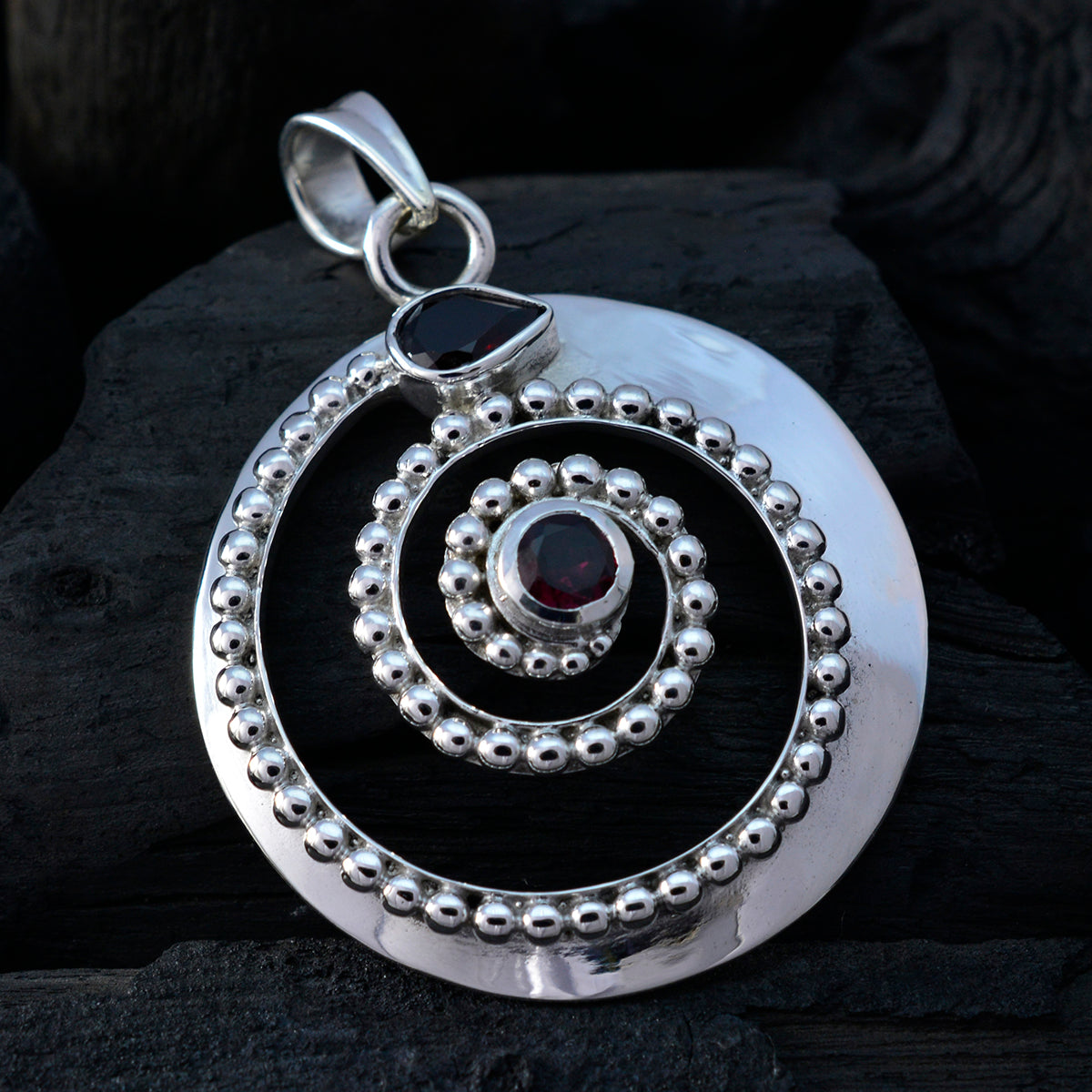 Garnet Statement American Sterling Silver Toi et Moi Hannah Bubble Red Pendant Jewellery