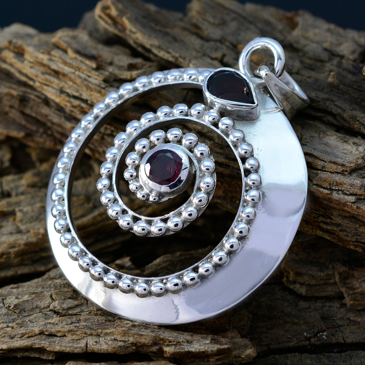 Garnet Statement American Sterling Silver Toi et Moi Hannah Bubble Red Pendant Jewellery