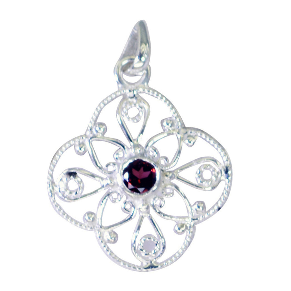 Garnet Dainty Russian Silver Solitaire Red Pendant