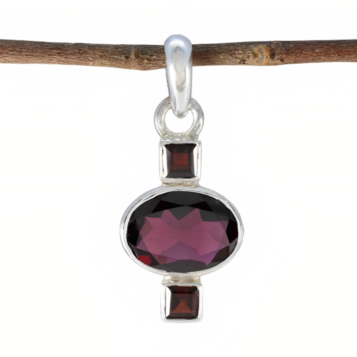 Garnet Whisper-thin Moroccan Sterling Silver Trilogy Red Pendant Huvudsaklig produktbild