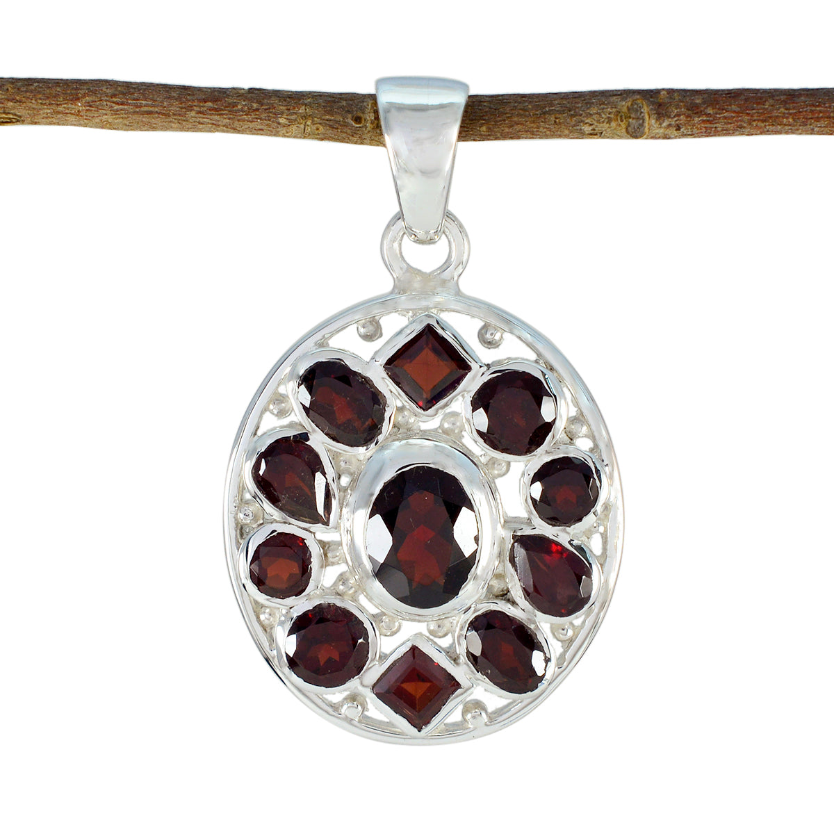 Garnet Essential Egyptian Sterling Silver multiple Red Pendant Immagine principale del prodotto