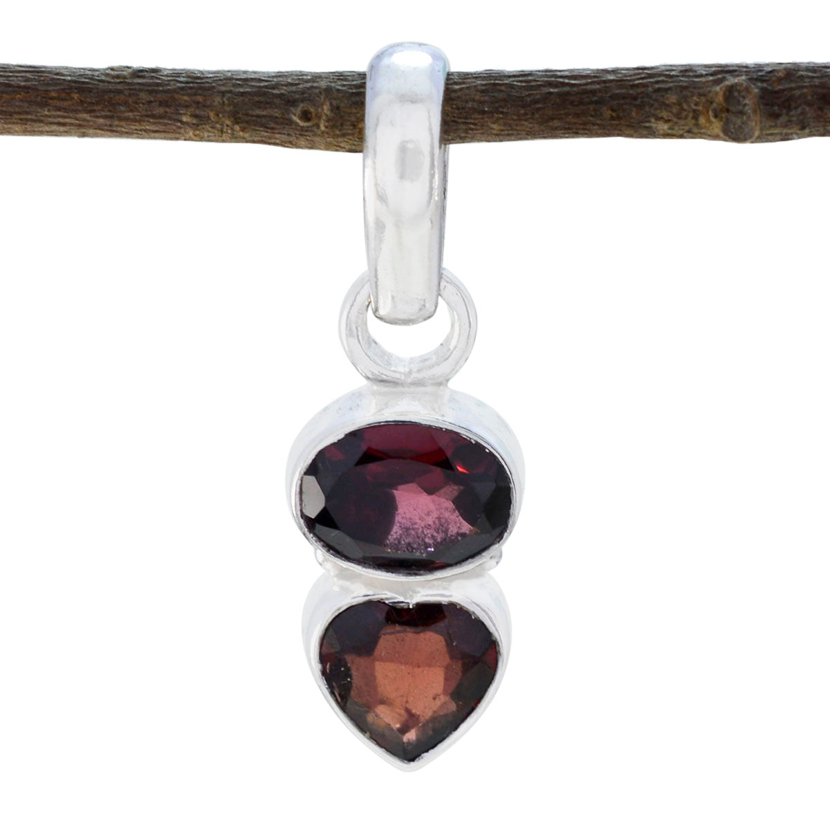 Garnet Delicate Mexican Silver Toi et Moi Red Pendant
