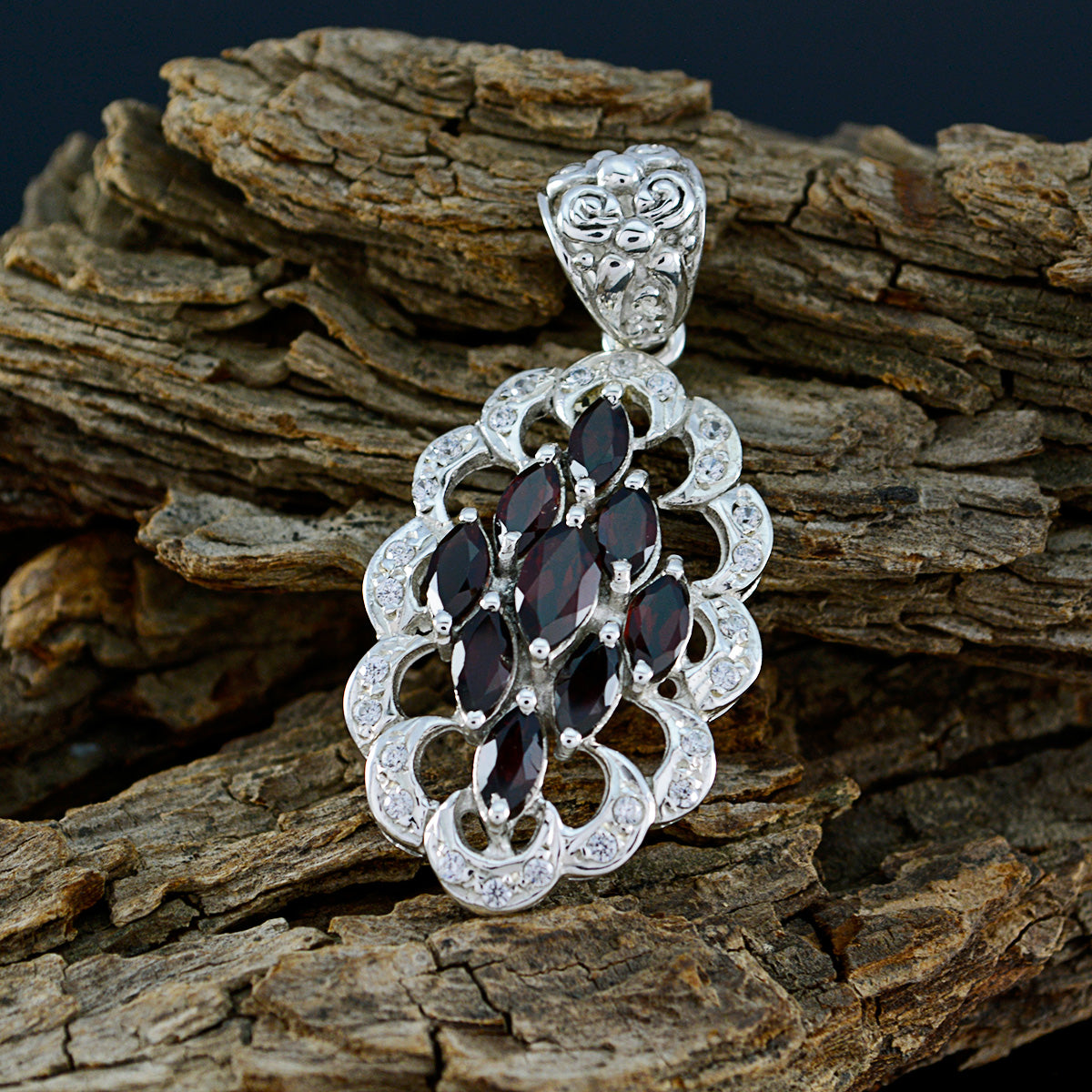 Garnet Slim Indian 92.5 Silver multiple Araya Luxurious Red Pendant Jewellery