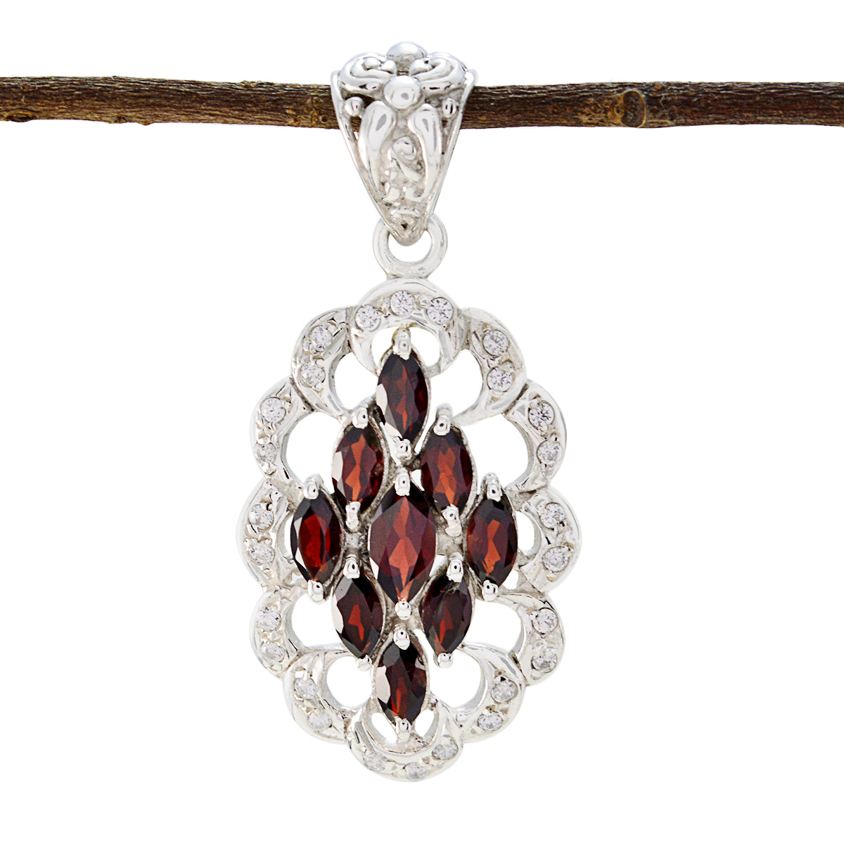 Garnet Slim Indian 92.5 Silver multiple Red Pendant