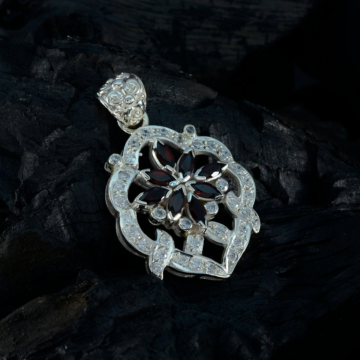 Garnet Statement African Silver multiple Scarlett Cocktail Red Pendant Jewelry