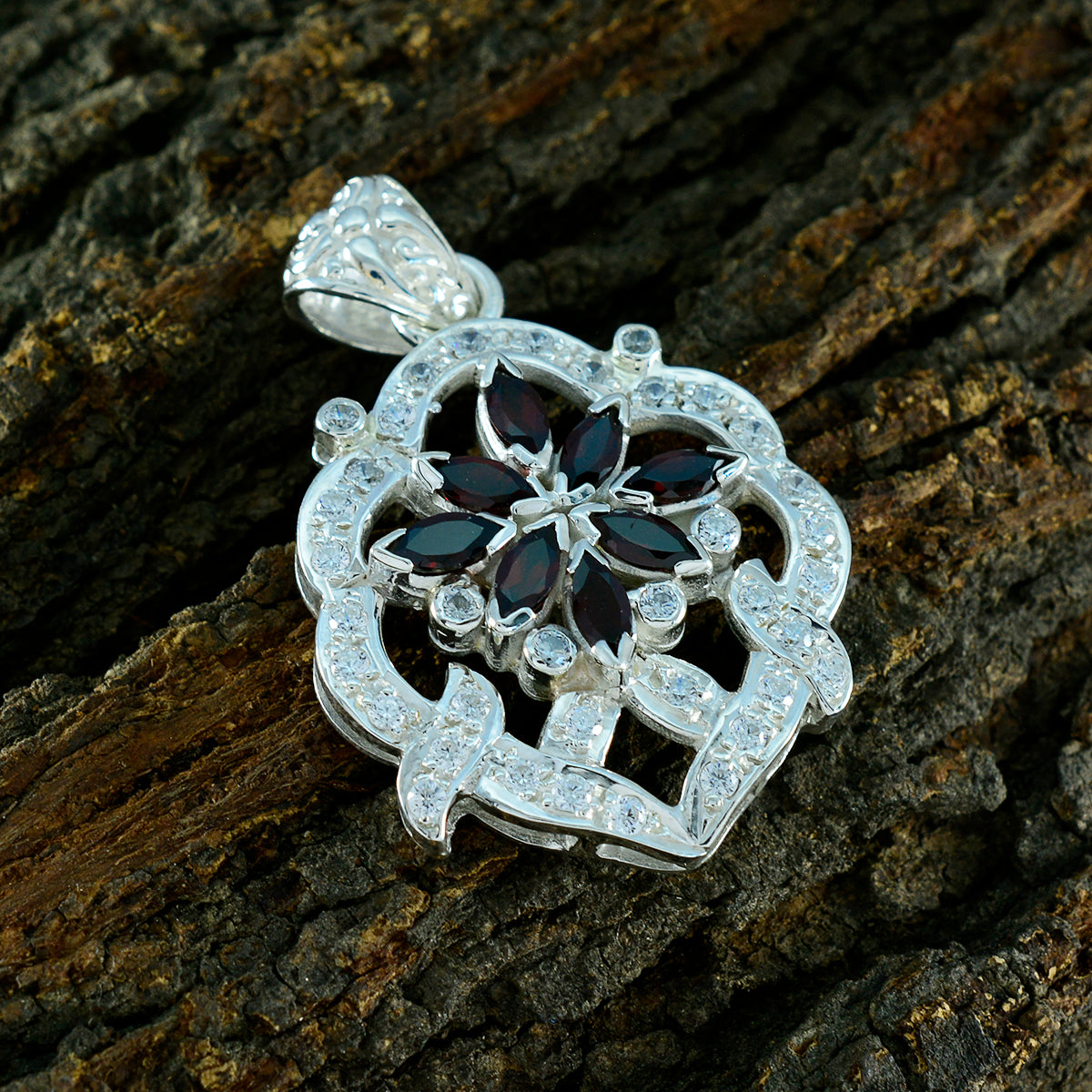 Garnet Statement African Silver multiple Scarlett Cocktail Red Pendant Jewelry