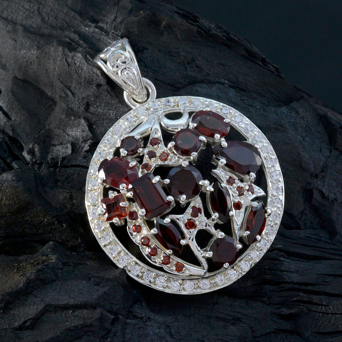 Garnet Statement Indian 92.5 Silver multiple Liyana Engagement Red Pendant Jewellery