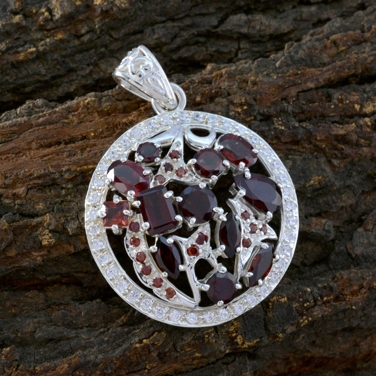 Garnet Statement Indian 92.5 Silver multiple Liyana Engagement Red Pendant Jewellery