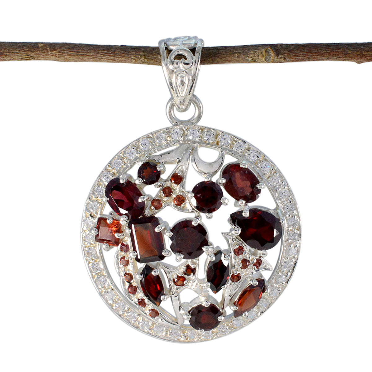 Garnet Statement Indian 92.5 Silver multiple Red Pendant メイン画像