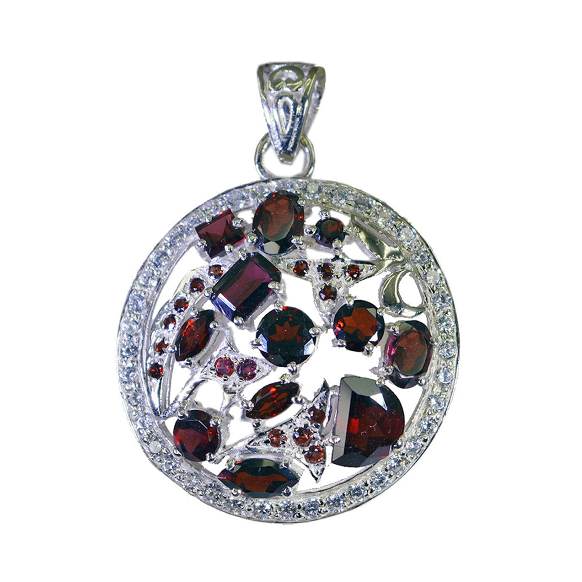 Garnet Statement Indian 92.5 Silver multiple Liyana Engagement Red Pendant Jewellery