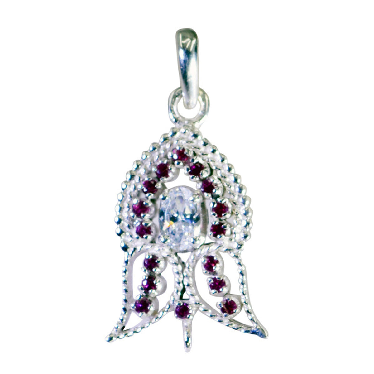 Garnet Eye-catching Indian Silver multiple Red Pendant Immagine principale del prodotto