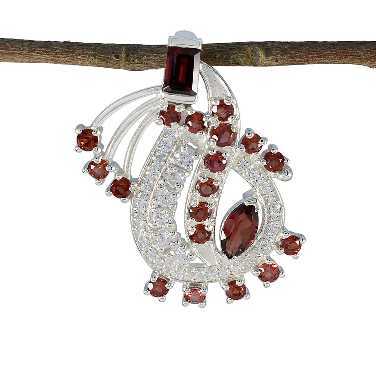 Garnet Featherlight Australian 92.5 Silver multiple Red Pendant