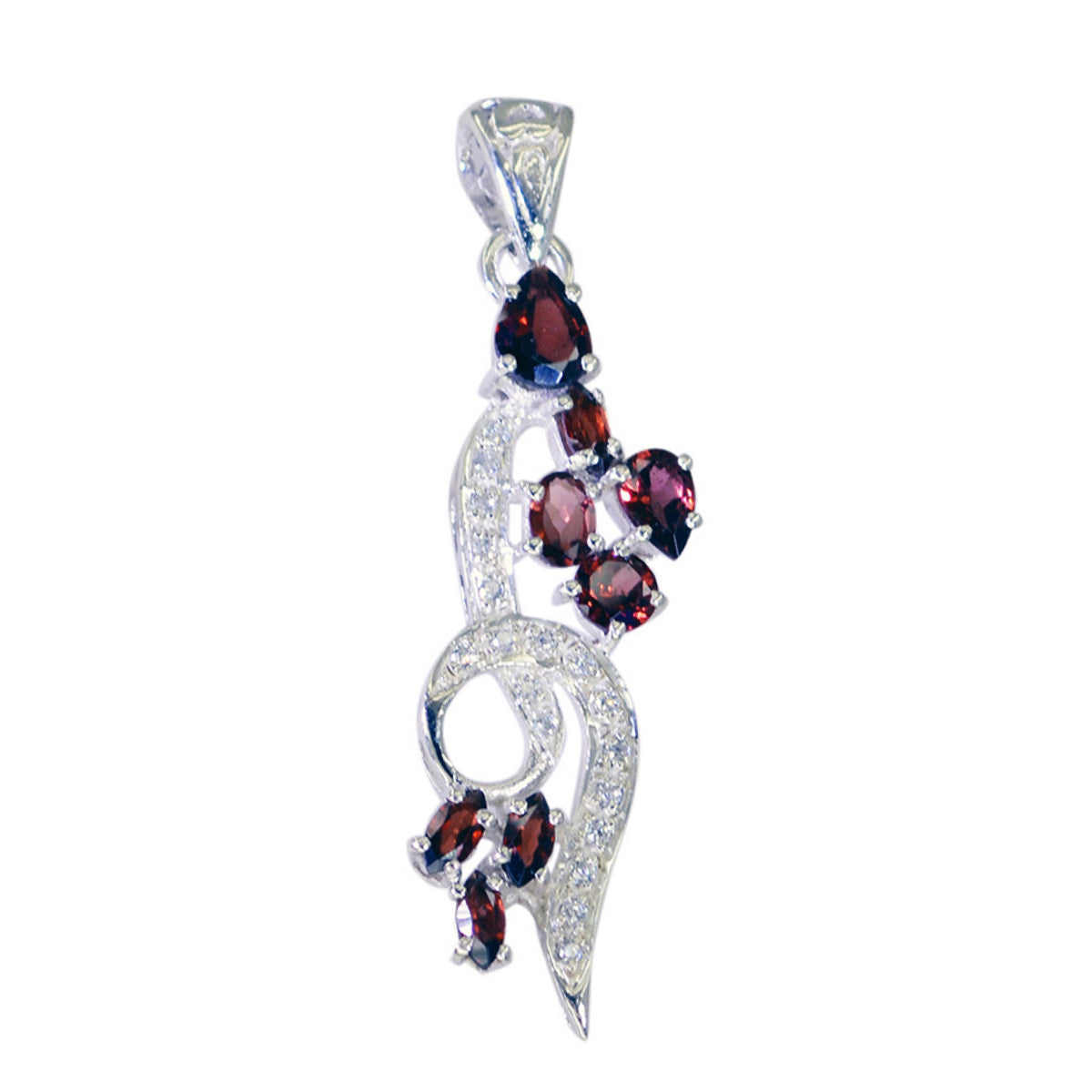 Garnet Classic Indian Silver multiple Red Pendant メイン画像