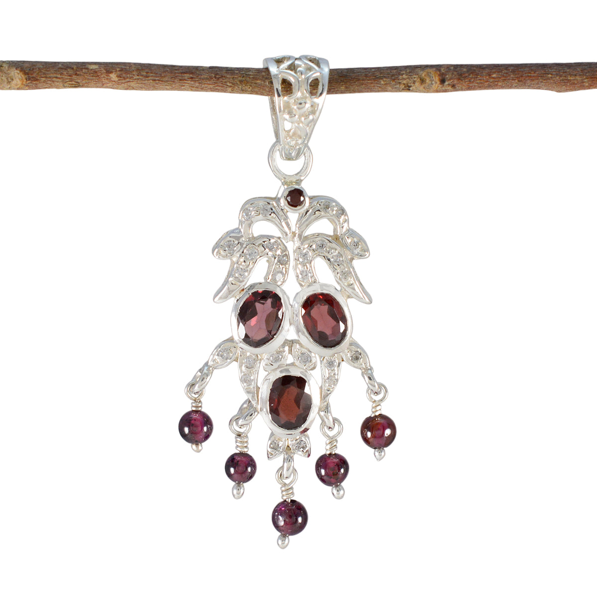 Garnet Whisper-thin Indian Silver multiple Red Pendant Главное изображение товара