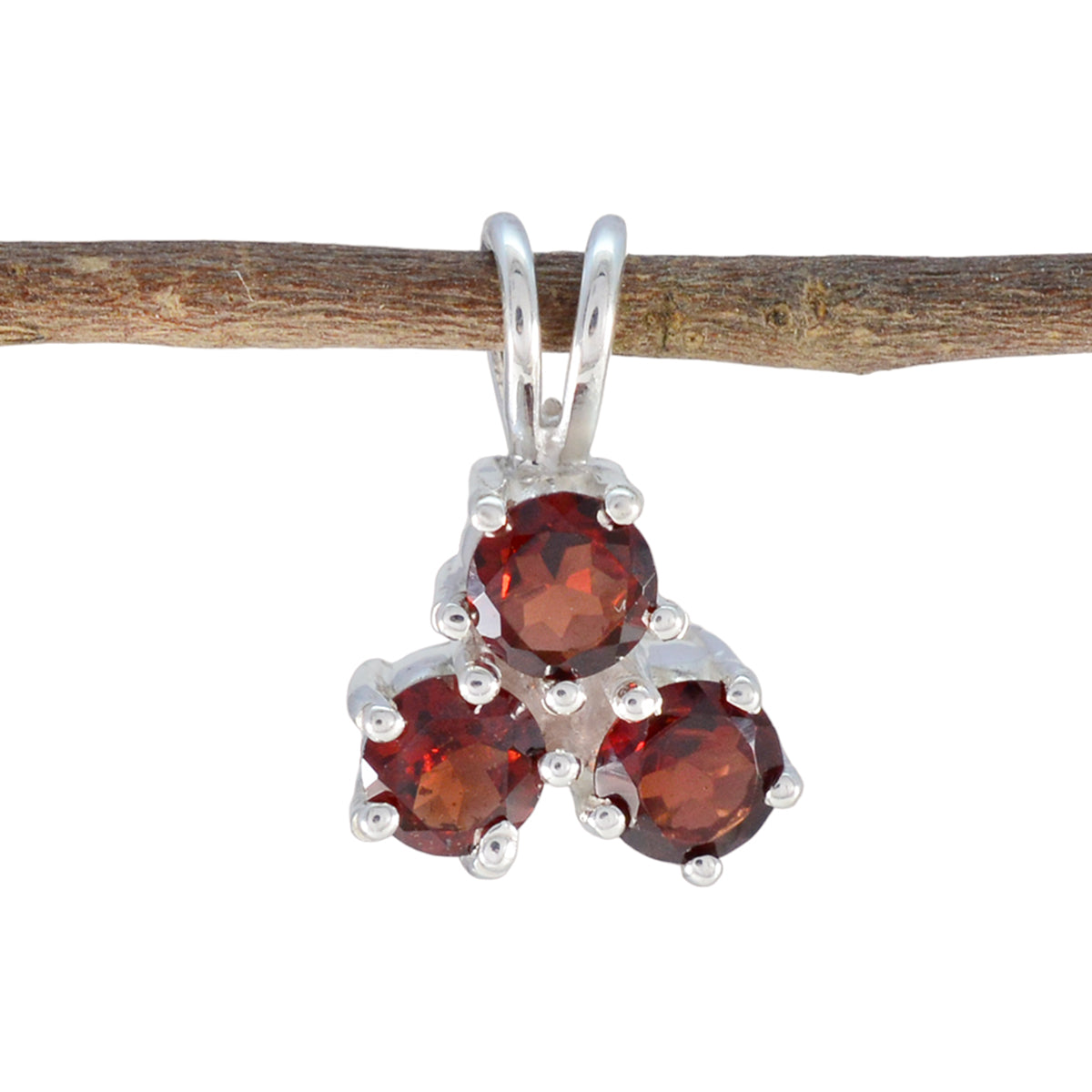 Garnet Delicate Russian Silver Trilogy Red Pendant