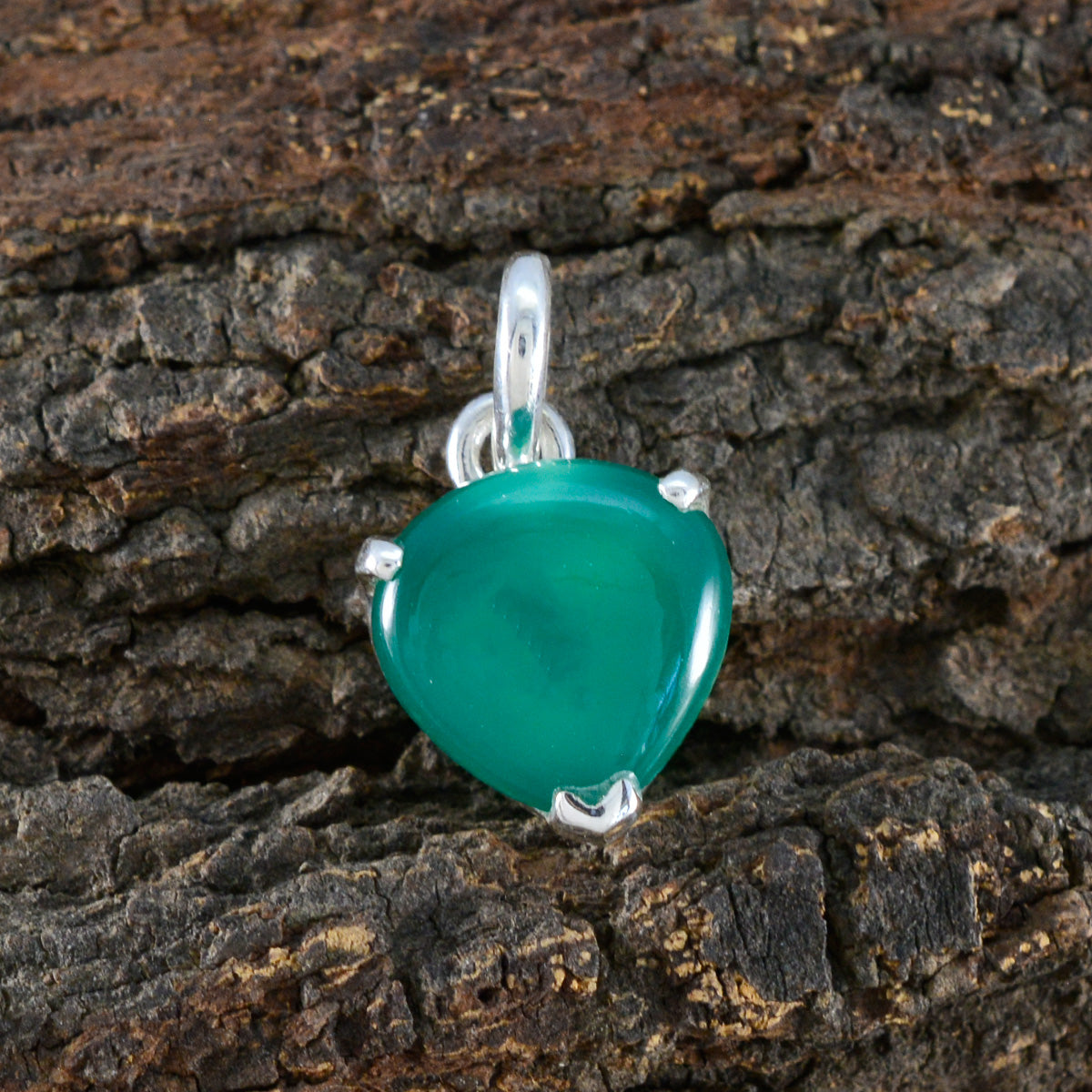 Green Onyx Delicate French 925 Silver Solitaire Fernanda Romantic Green Pendant Jewelry