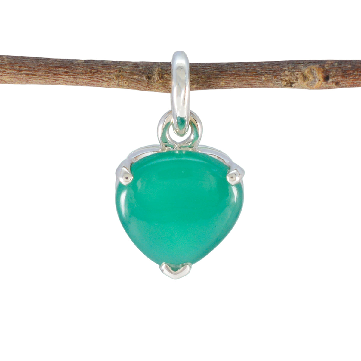 Green Onyx Delicate French 925 Silver Solitaire Green Pendant
