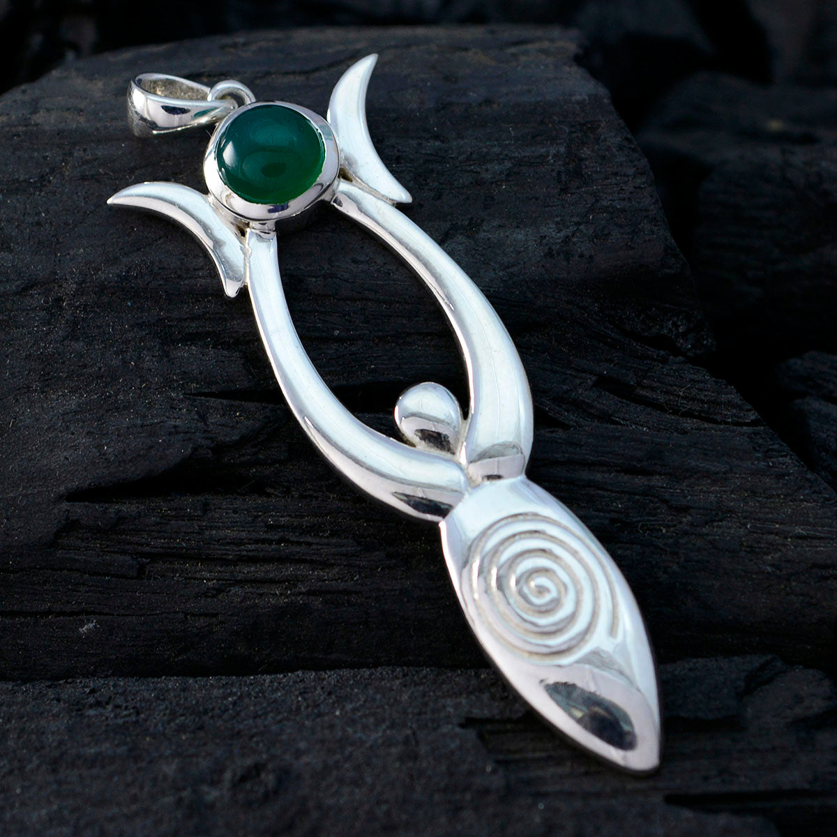 Green onyx Tiny Italian 925 Silver Solitaire Ella Abstract Green Pendant Jewelry