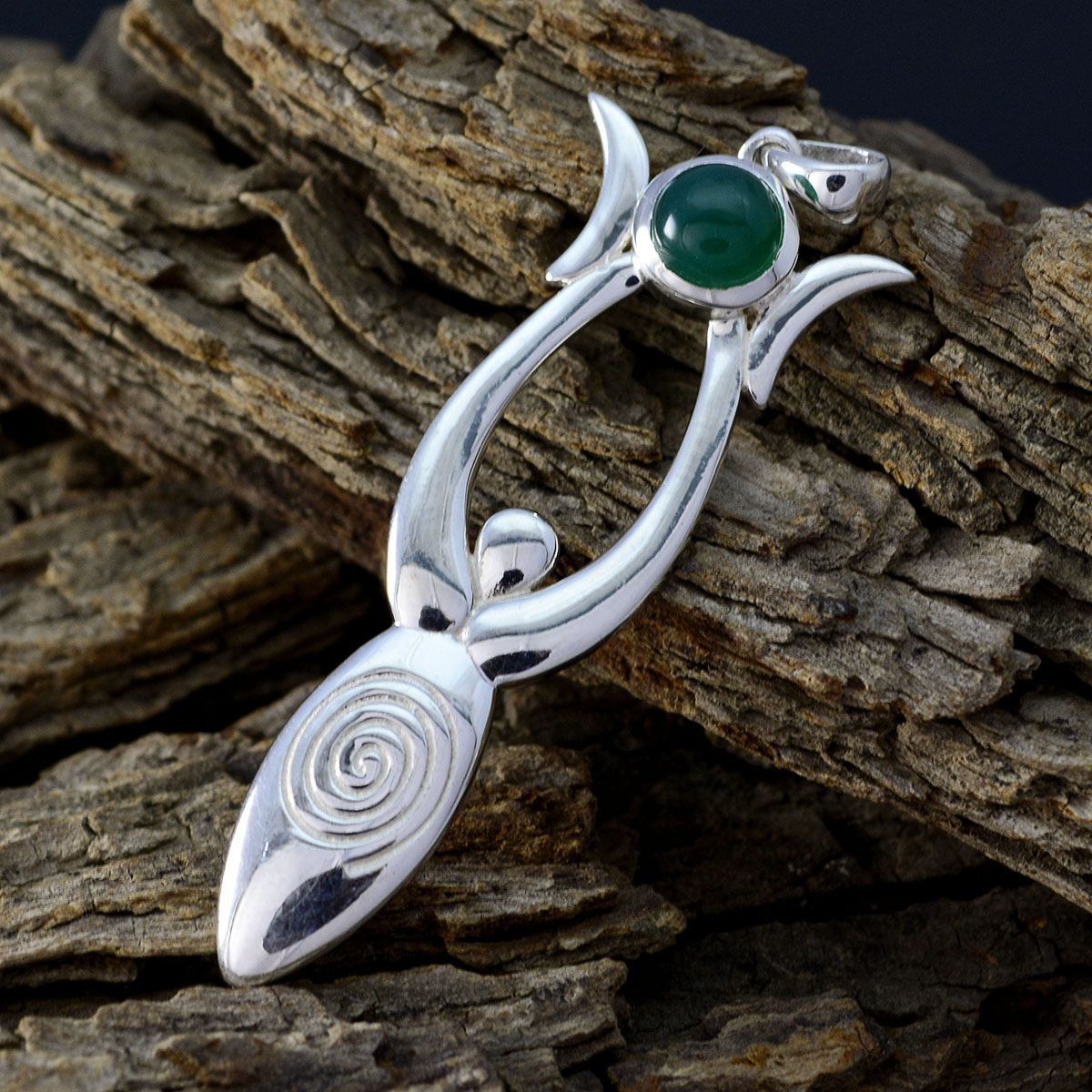 Green onyx Tiny Italian 925 Silver Solitaire Ella Abstract Green Pendant Jewelry