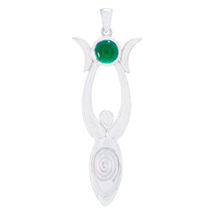 Green onyx Tiny Italian 925 Silver Solitaire Green Pendant