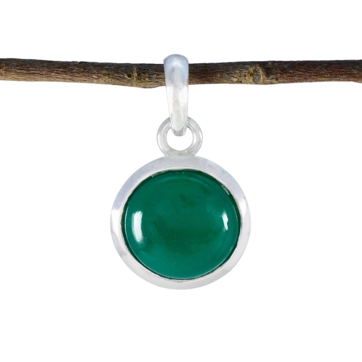 Green Onyx Featherlight Spanish 925 Silver Solitaire Green Pendant