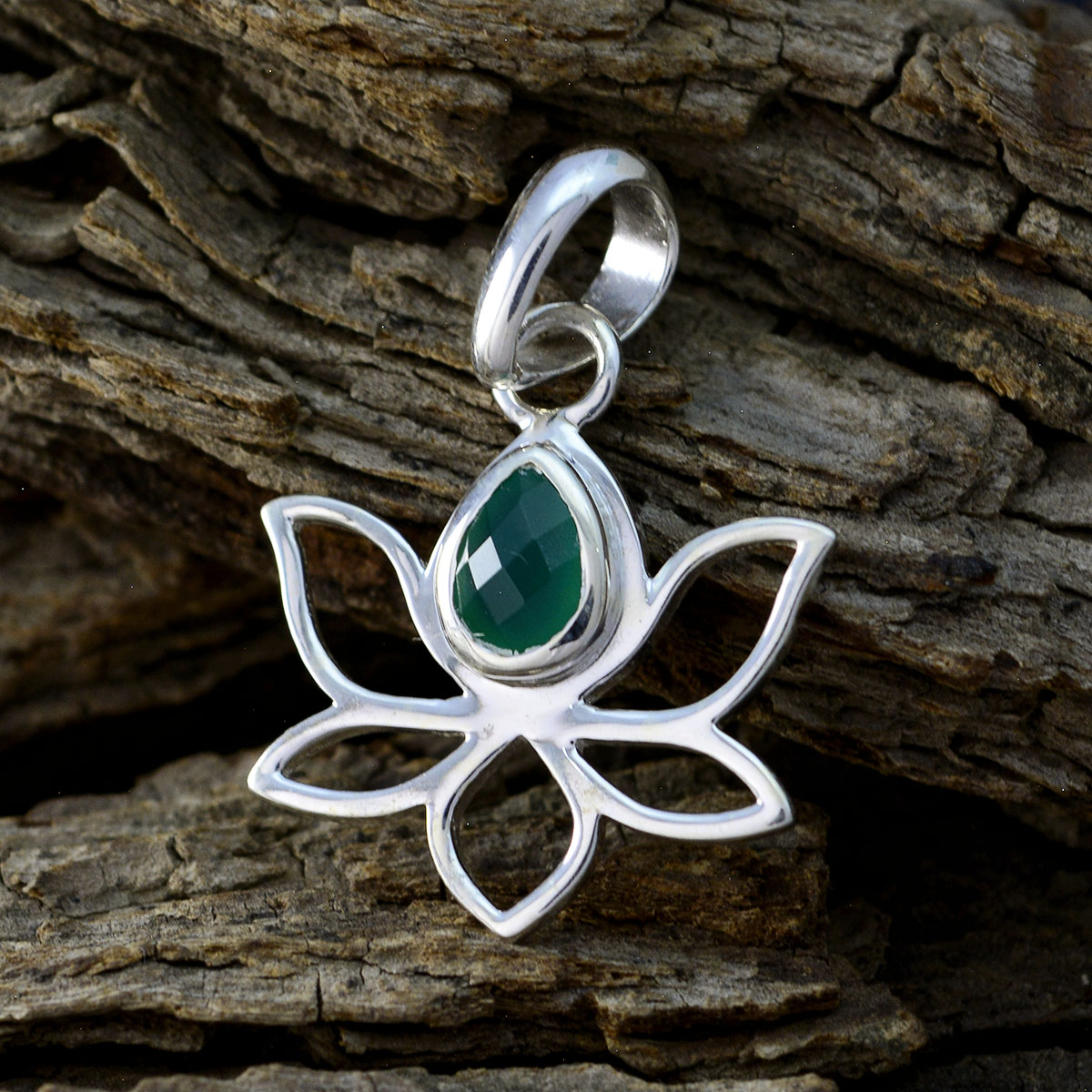 Green Onyx Elegant Korean Silver Solitaire Ji-eun Rope-Wire Green Pendant Jewelry